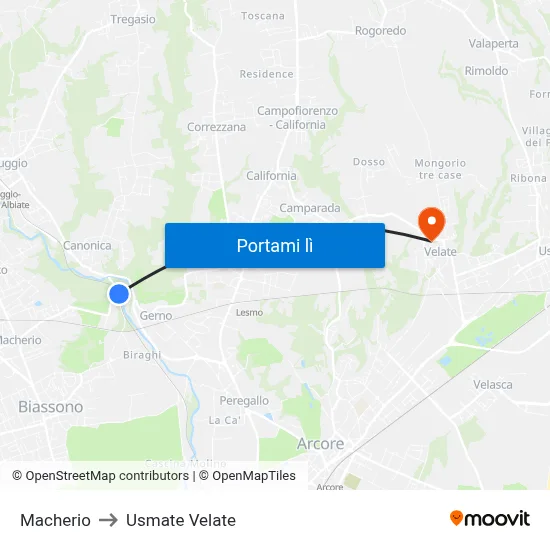Macherio to Usmate Velate map