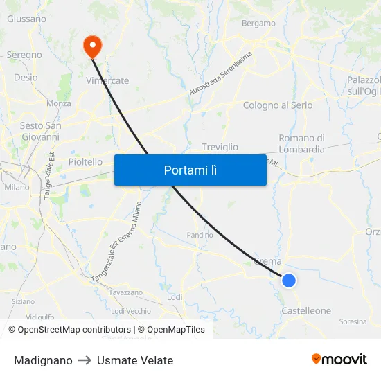 Madignano to Usmate Velate map