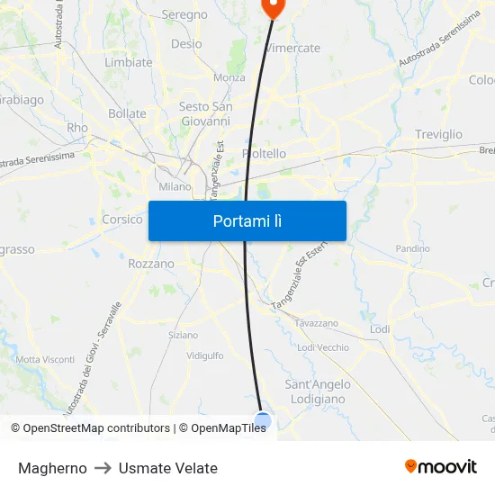 Magherno to Usmate Velate map
