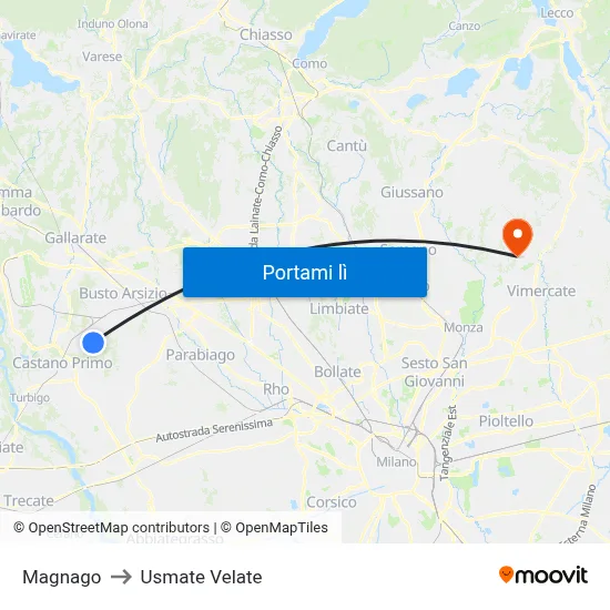Magnago to Usmate Velate map