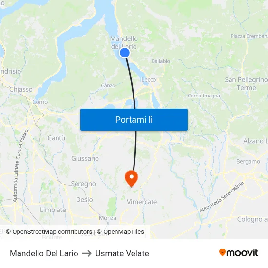 Mandello Del Lario to Usmate Velate map