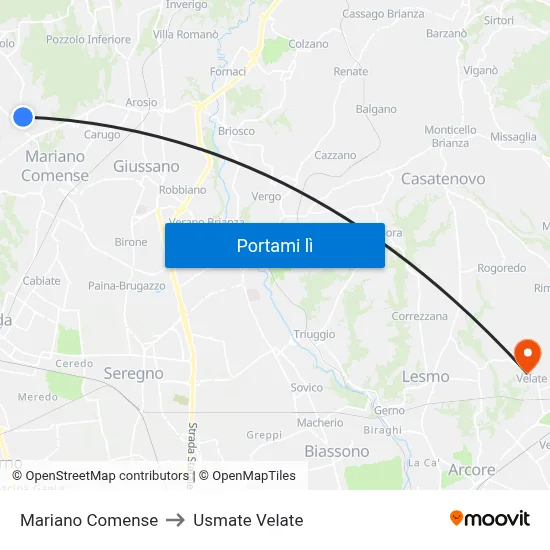 Mariano Comense to Usmate Velate map
