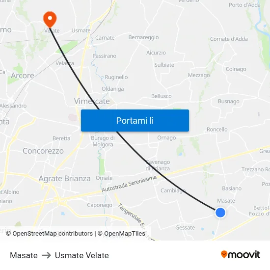 Masate to Usmate Velate map