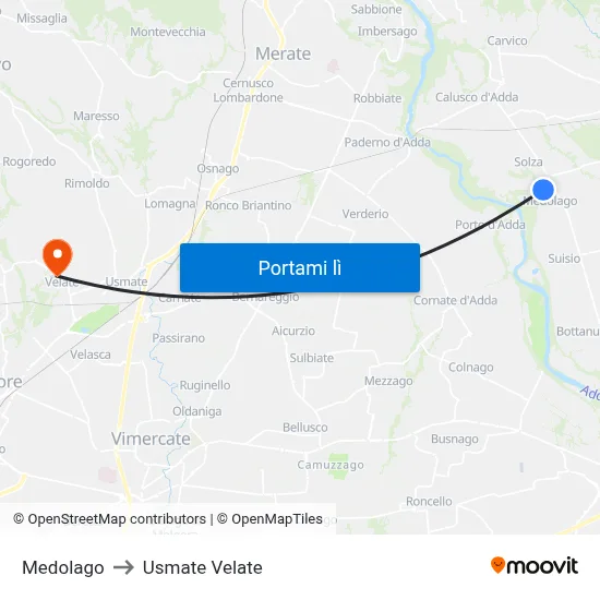 Medolago to Usmate Velate map