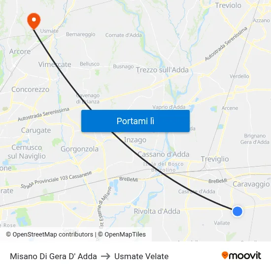 Misano Di Gera D' Adda to Usmate Velate map