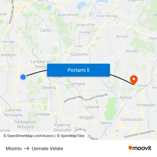 Misinto to Usmate Velate map