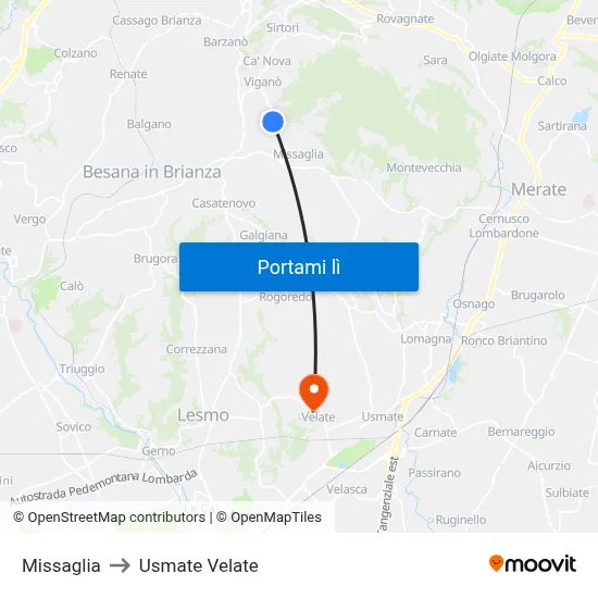 Missaglia to Usmate Velate map