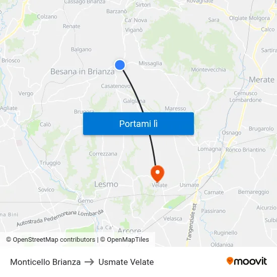Monticello Brianza to Usmate Velate map