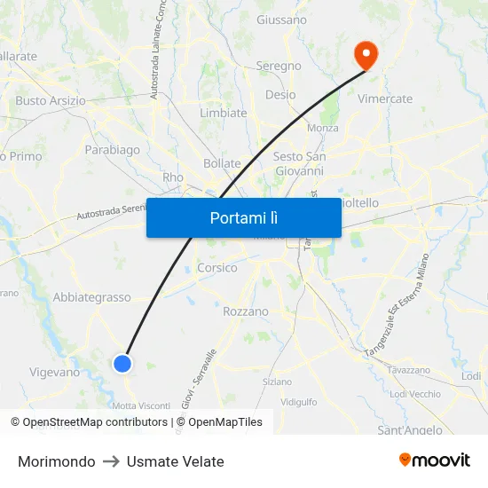 Morimondo to Usmate Velate map