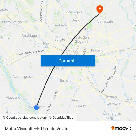 Motta Visconti to Usmate Velate map