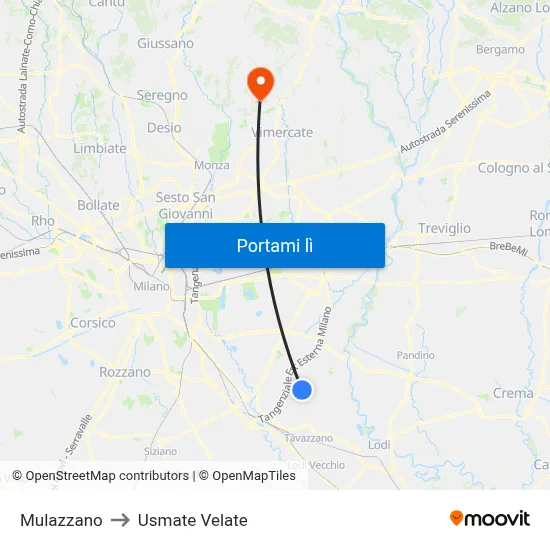 Mulazzano to Usmate Velate map
