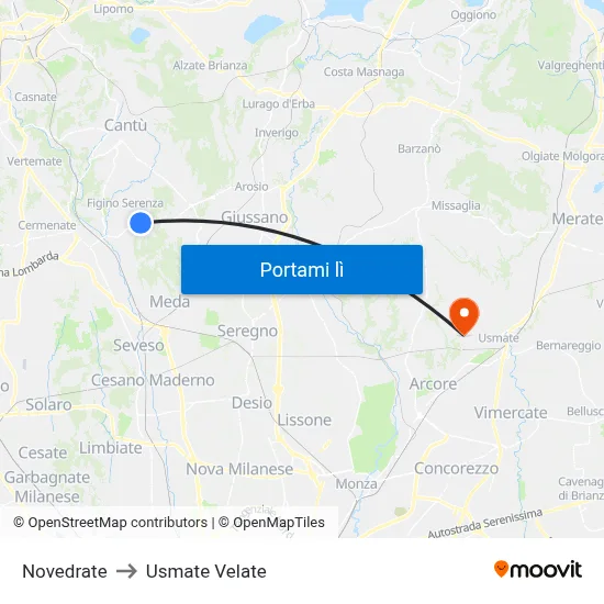 Novedrate to Usmate Velate map