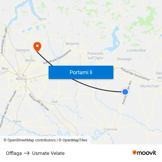 Offlaga to Usmate Velate map