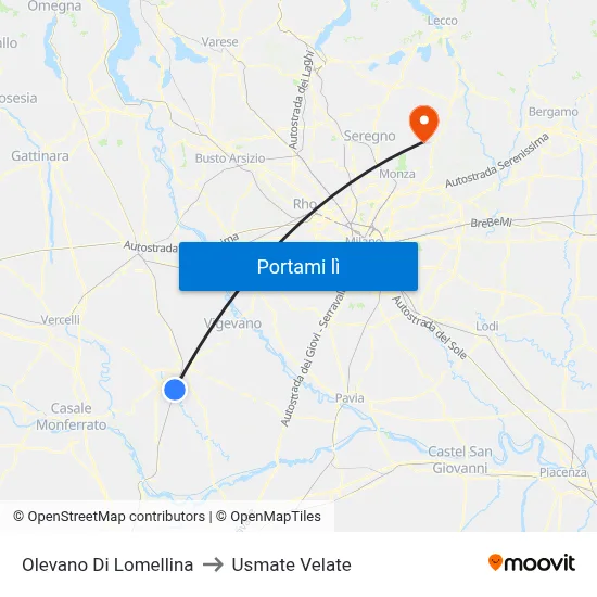 Olevano Di Lomellina to Usmate Velate map