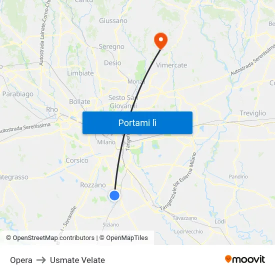 Opera to Usmate Velate map