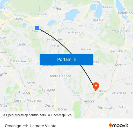 Orsenigo to Usmate Velate map