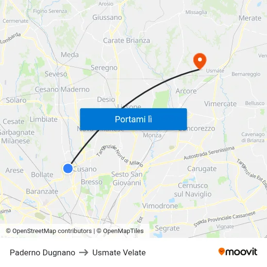 Paderno Dugnano to Usmate Velate map