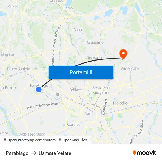 Parabiago to Usmate Velate map