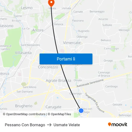 Pessano Con Bornago to Usmate Velate map