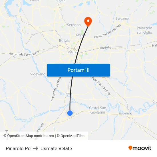 Pinarolo Po to Usmate Velate map