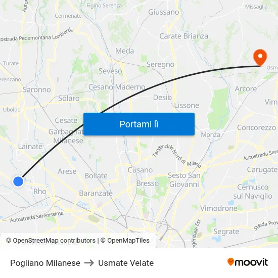 Pogliano Milanese to Usmate Velate map