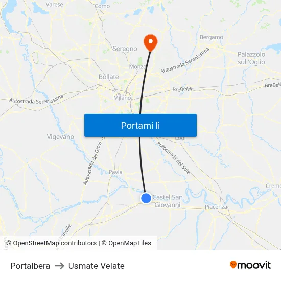 Portalbera to Usmate Velate map
