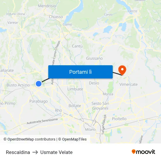 Rescaldina to Usmate Velate map