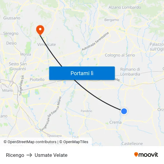 Ricengo to Usmate Velate map