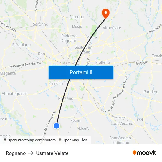 Rognano to Usmate Velate map