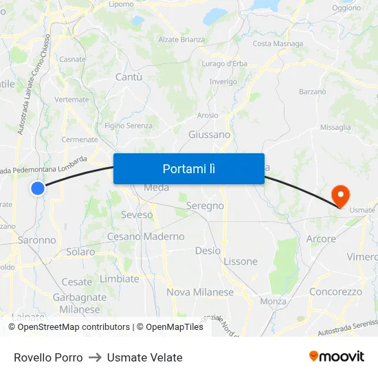 Rovello Porro to Usmate Velate map