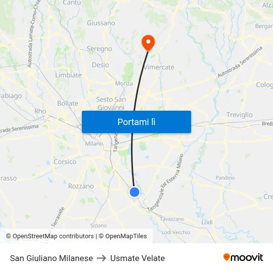 San Giuliano Milanese to Usmate Velate map