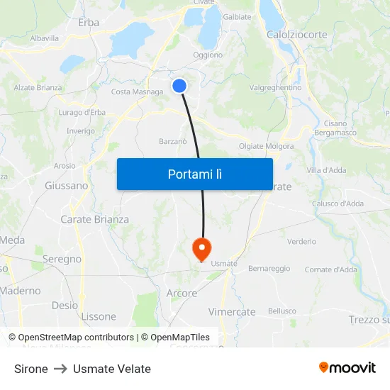 Sirone to Usmate Velate map
