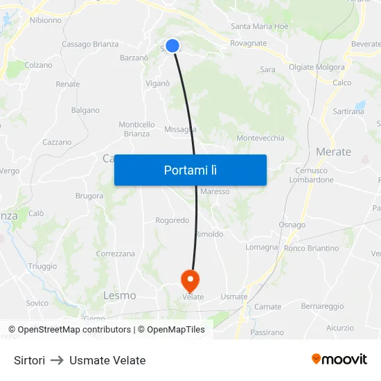 Sirtori to Usmate Velate map