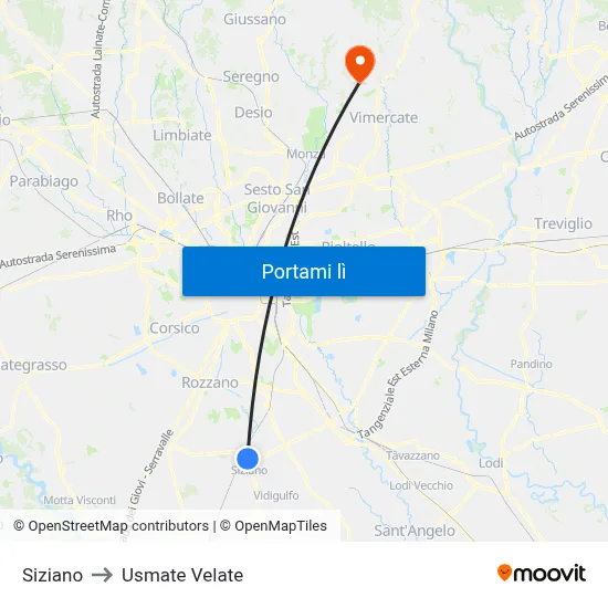 Siziano to Usmate Velate map