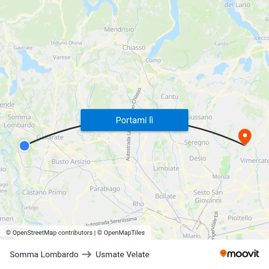Somma Lombardo to Usmate Velate map