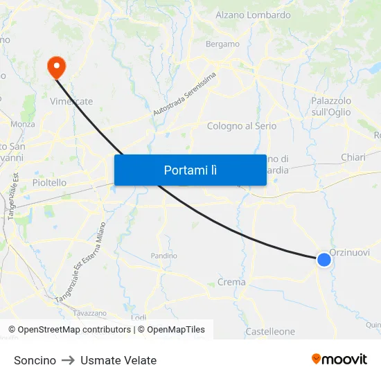 Soncino to Usmate Velate map