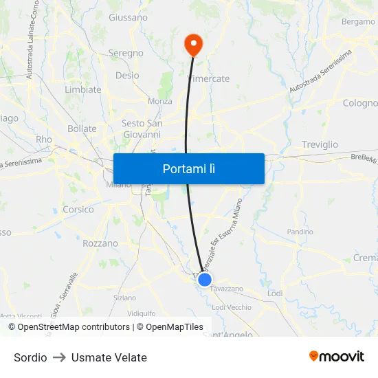 Sordio to Usmate Velate map