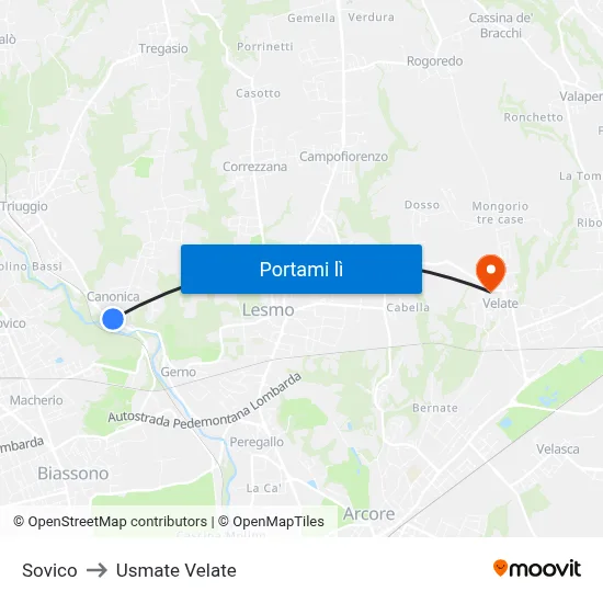 Sovico to Usmate Velate map