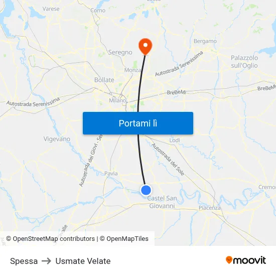 Spessa to Usmate Velate map