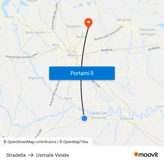 Stradella to Usmate Velate map