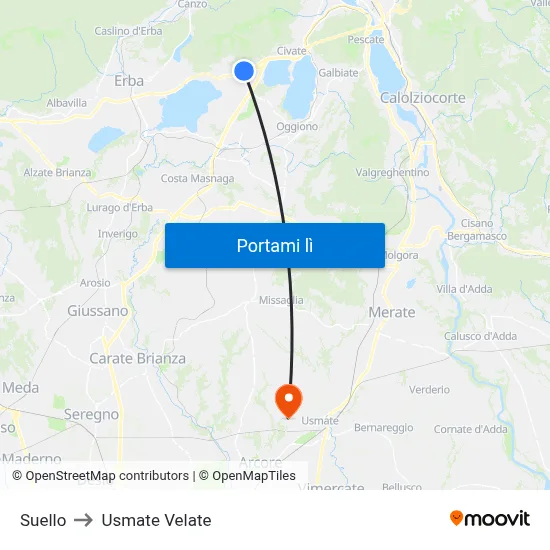 Suello to Usmate Velate map