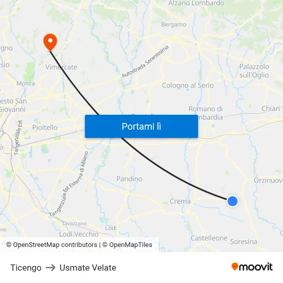 Ticengo to Usmate Velate map