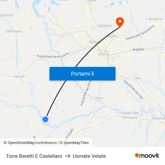 Torre Beretti E Castellaro to Usmate Velate map