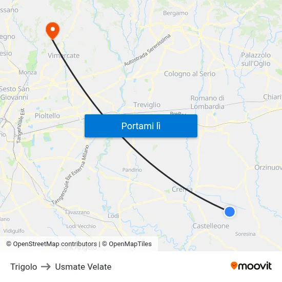 Trigolo to Usmate Velate map