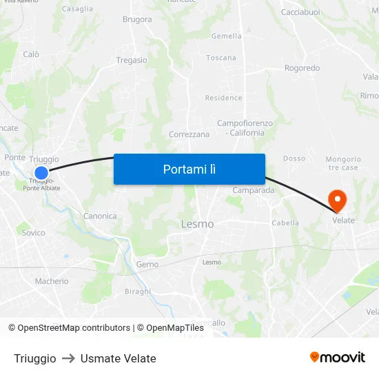 Triuggio to Usmate Velate map
