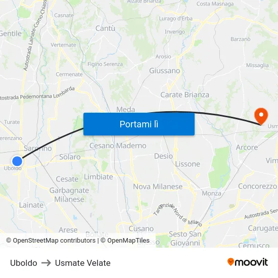 Uboldo to Usmate Velate map