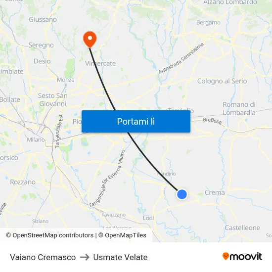 Vaiano Cremasco to Usmate Velate map