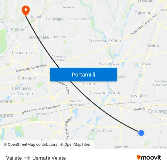 Vailate to Usmate Velate map