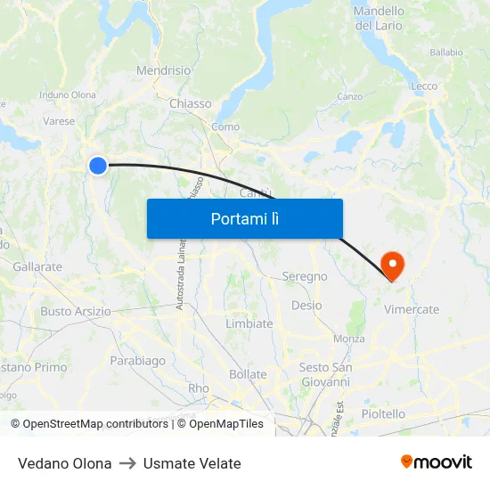 Vedano Olona to Usmate Velate map