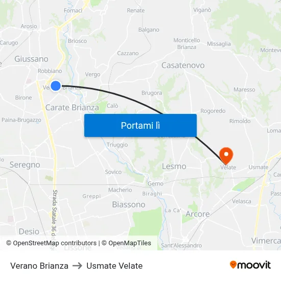 Verano Brianza to Usmate Velate map